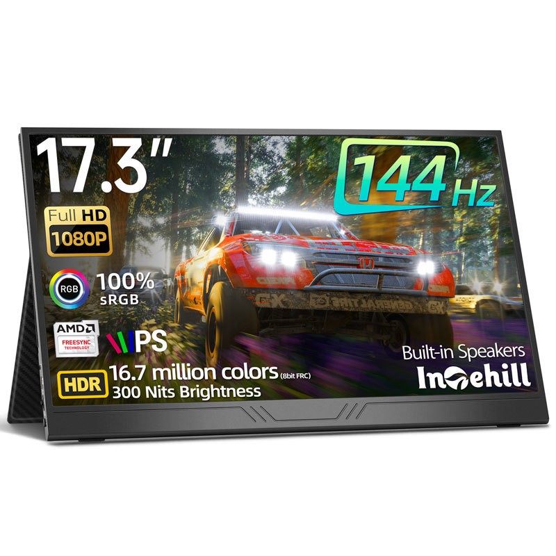 F17NC 英特盒 Intehill 17.3寸1080P高刷电竟144hz便携显示器 圆弧铝合金厚薄款带皮套支架